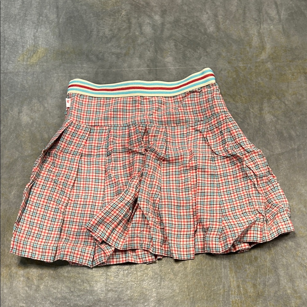 AO76 sada red check skirt maite check and a striped elastic waistband
